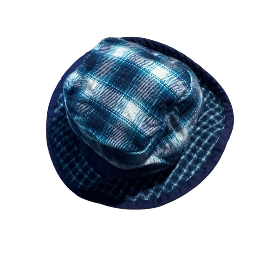 Baby Gap VTG 90s Blue Plaid Cotton Bucket Hat XS/S Navy Trim Flannel Style - Picture 4 of 11